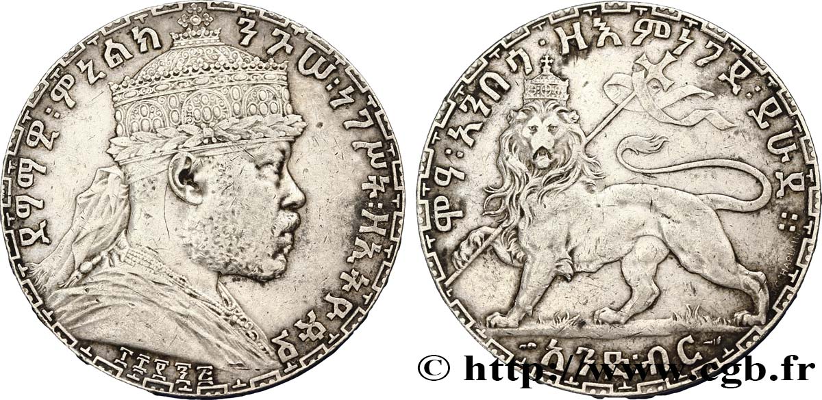ETHIOPIA 1 Birr roi Menelik II EE1892 1899 Paris XF 