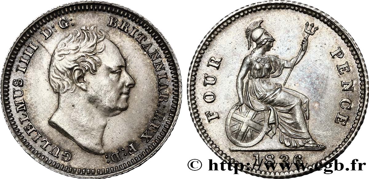 ROYAUME-UNI 4 Pence ou Groat Guillaume IV 1836  SPL 