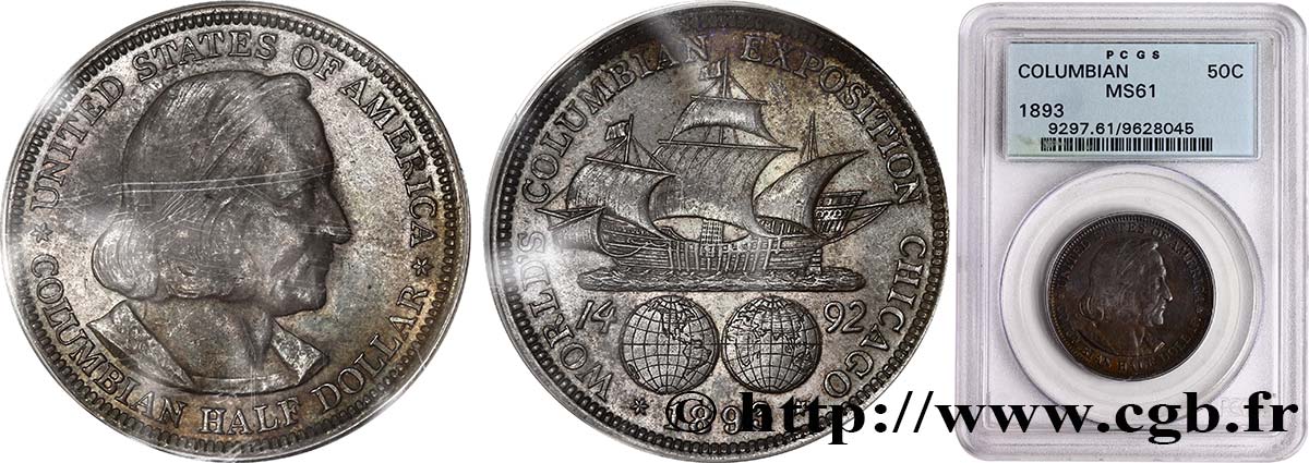 UNITED STATES OF AMERICA 1/2 Dollar Exposition Colombienne de Chicago 1893 Philadelphie MS61 PCGS
