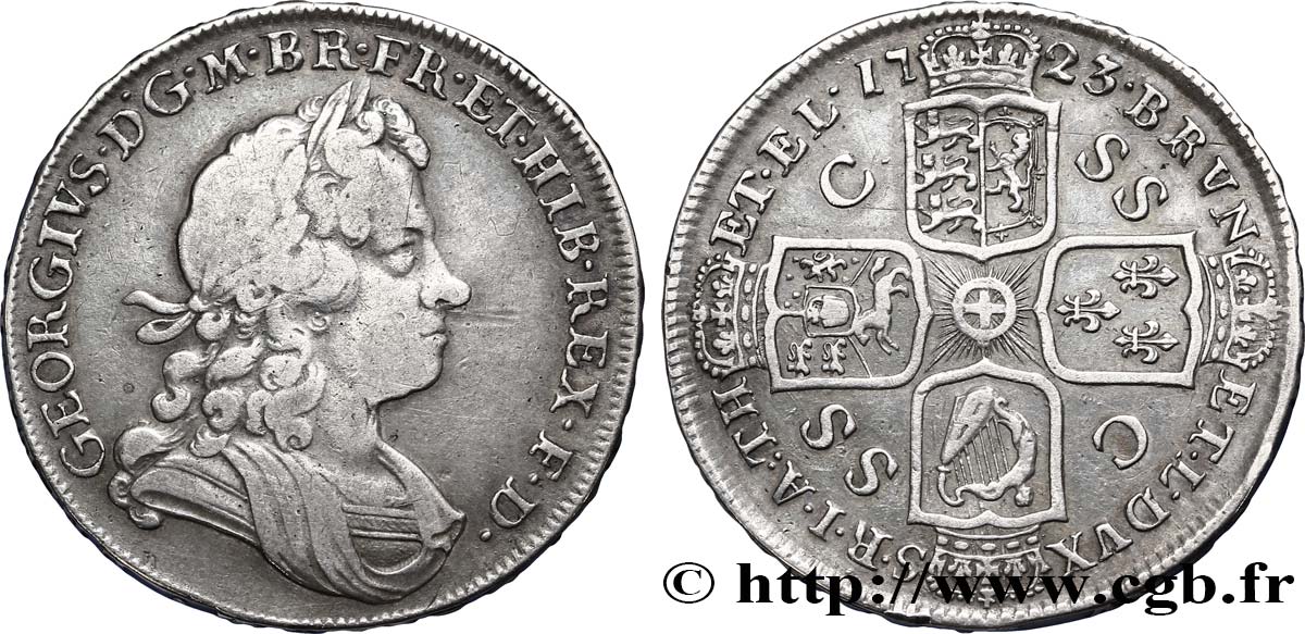 UNITED KINGDOM 1/2 Crown Georges Ier 1723 Londres XF 