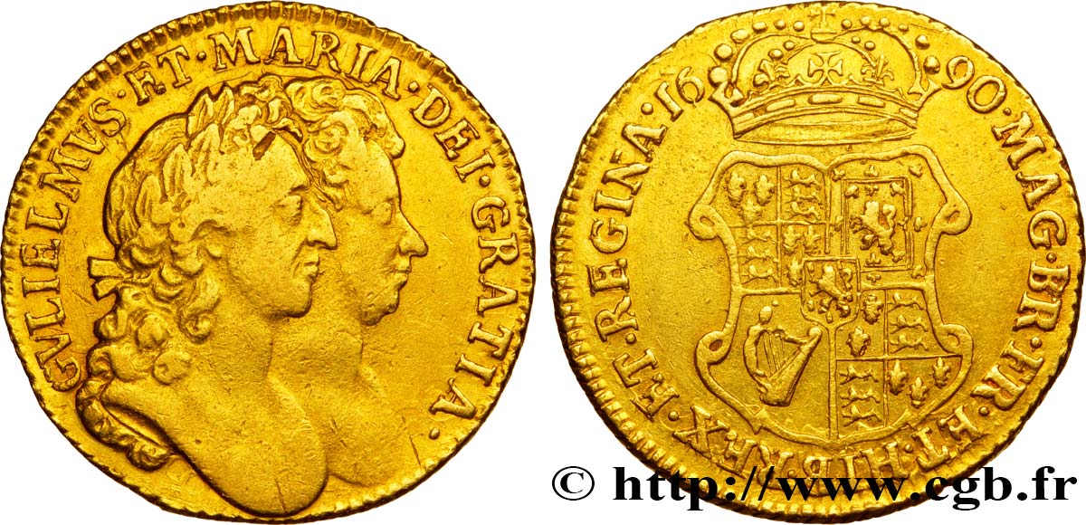 GREAT-BRITAIN - WILLIAM AND MARY Guinée 1690 Londres XF 