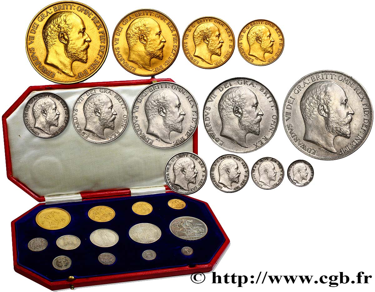 GRANDE-BRETAGNE - ÉDOUARD VII Coffret 1902 “Specimen coins”ou “Proof set”, 13 monnaies 1902 Londres fST 