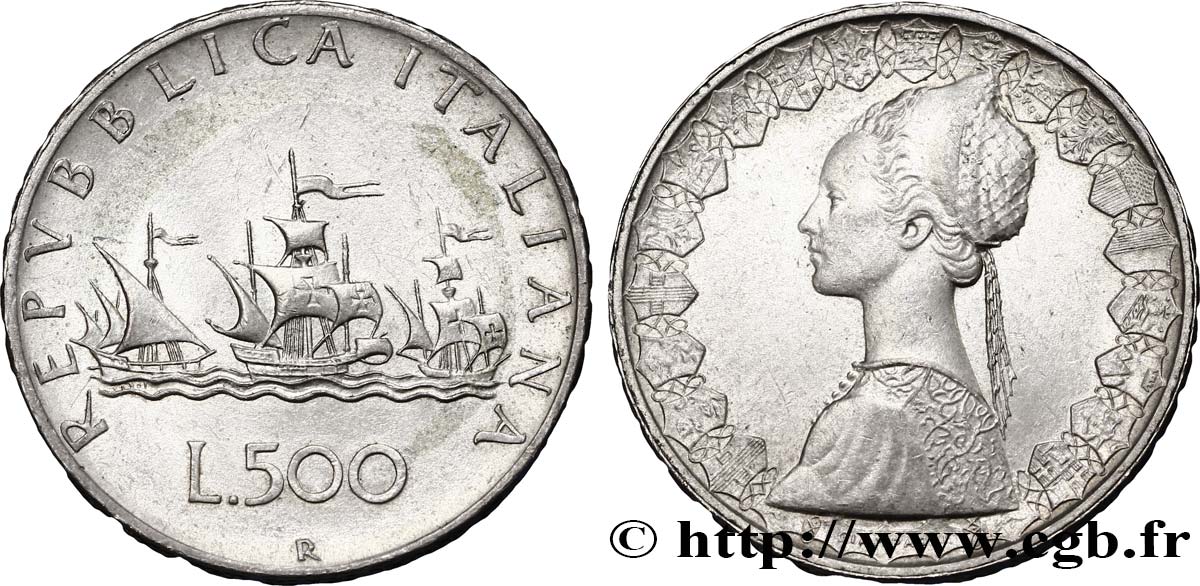 ITALY 500 Lire “caravelles” 1966 Rome AU 