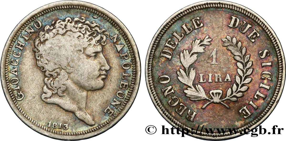ITALIE - ROYAUME DES DEUX-SICILES 1 Lira Joachim Murat 1813 Naples TB+ 