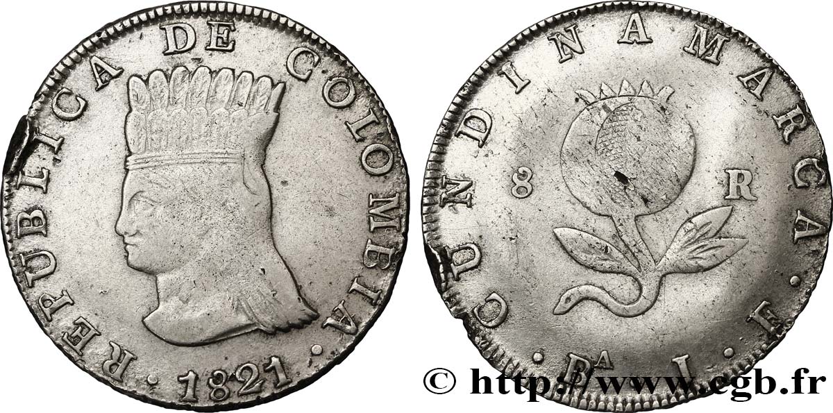 COLOMBIE 8 reales 1821  TTB 