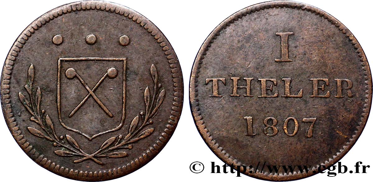 ALLEMAGNE - VILLE LIBRE DE FRANCFORT 1 Theler Francfort monnaie de nécessité 1807  TTB 