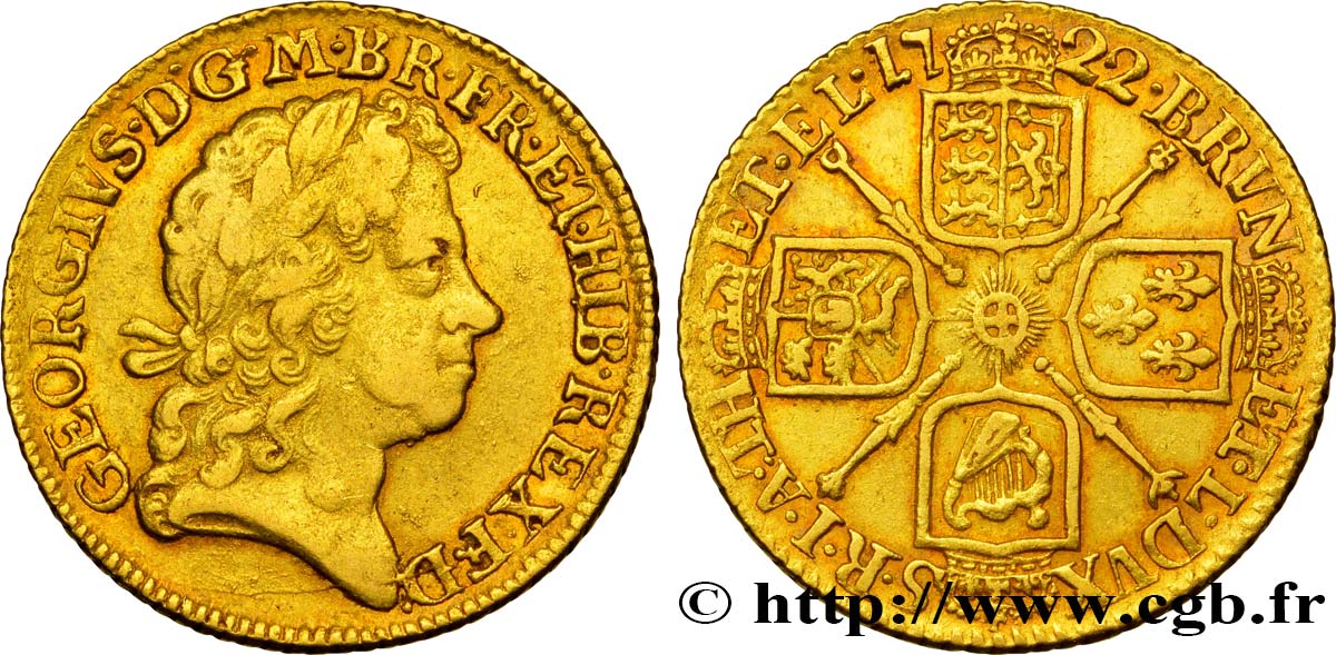 GRAN BRETAGNA - GIORGIO I Guinée, 4e buste 1722 Londres q.BB 