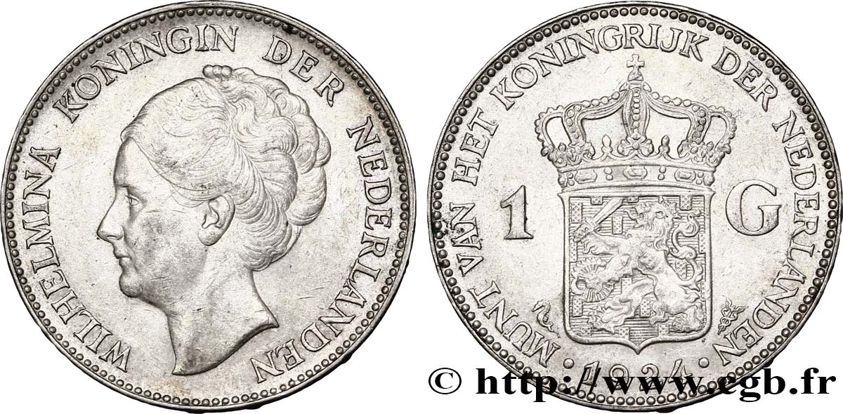 PAYS-BAS 1 Gulden Wilhelmina 1924  TTB+ 