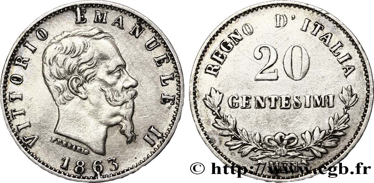 ITALIEN 20 Centesimi Victor Emmanuel II 1863 Milan SS 