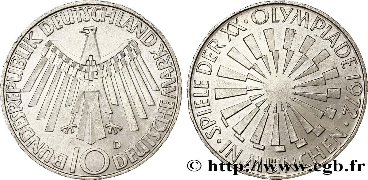 DEUTSCHLAND 10 Mark XXe J.O. Munich “IN MÜNCHEN” 1972 Munich VZ 