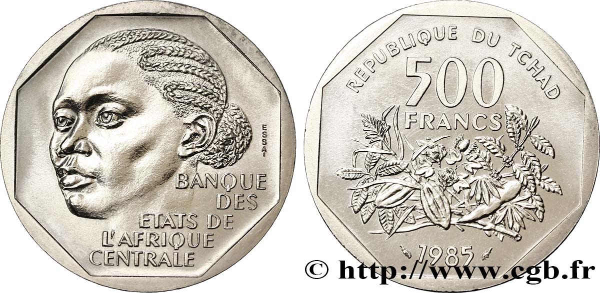 TCHAD Essai de 500 Francs femme africaine 1985 Paris SPL 