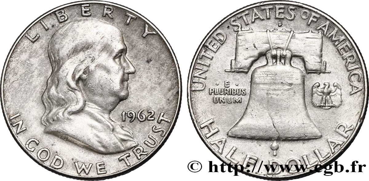 ÉTATS-UNIS D AMÉRIQUE 1/2 Dollar Benjamin Franklin 1962 Denver TTB 