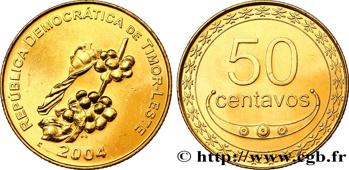 TIMOR 50 Centavos plant de café 2004  SPL 