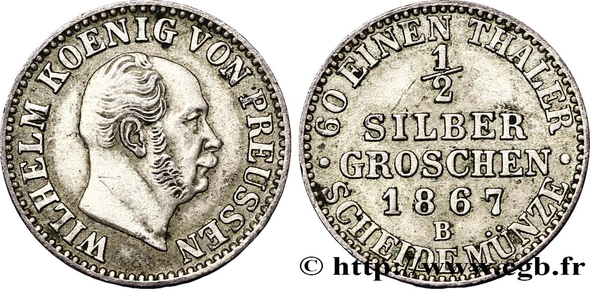 GERMANY - PRUSSIA 1/2 Silbergroschen Guillaume Ier 1867 Hanovre XF 
