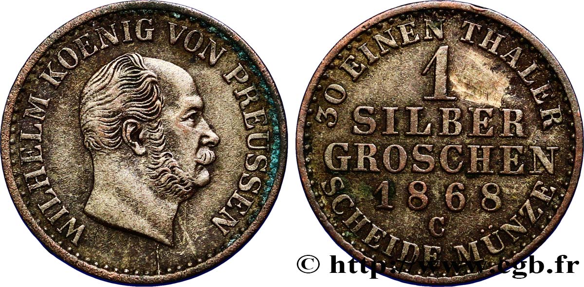 ALLEMAGNE - PRUSSE 1 Silbergroschen Royaume de Prusse Guillaume Ier 1868 Francfort TTB+ 