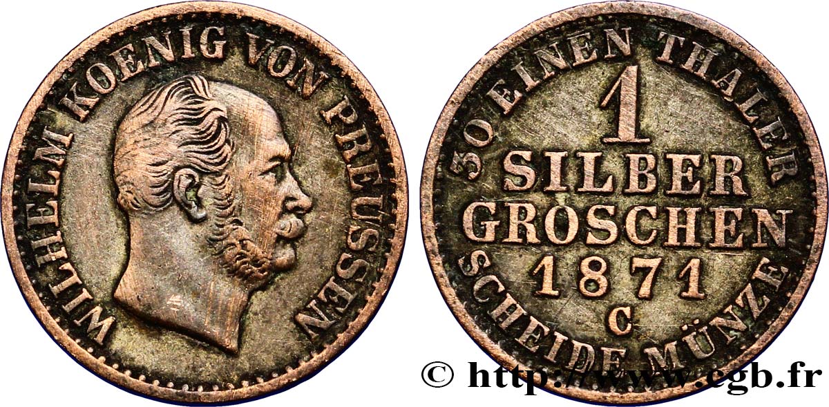 GERMANY - PRUSSIA 1 Silbergroschen (1/30 Thaler) Guillaume 1871 Francfort - C VF 