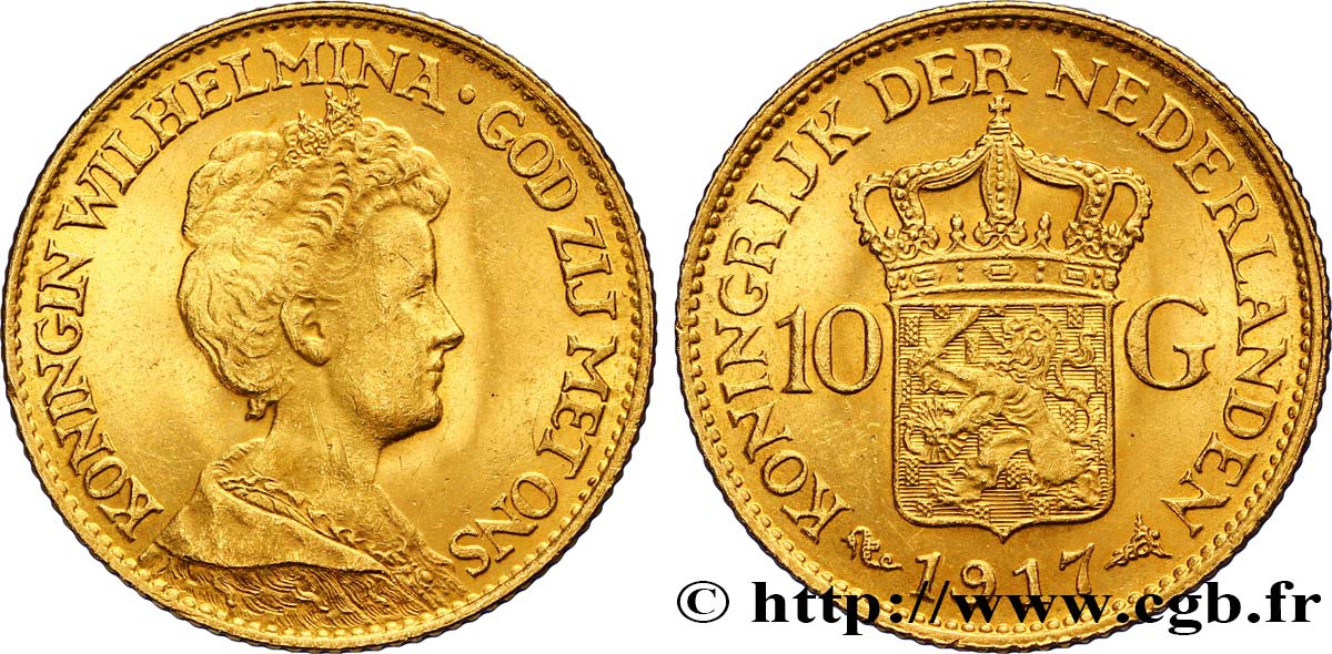 PAYS-BAS 10 Gulden, 3e type Wilhelmina 1917 Utrecht SUP 
