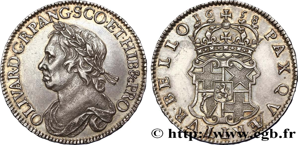 GRANDE BRETAGNE - OLIVER CROMWELL Demi couronne ou halfcrown 1658 Londres VZ 