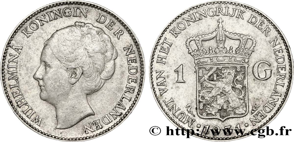PAYS-BAS 1 Gulden Wilhelmina 1931  TTB 
