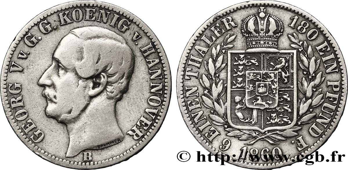 ALEMANIA - HANóVER 1/6 Thaler Georges V roi de Hanovre 1860 Hanovre BC 