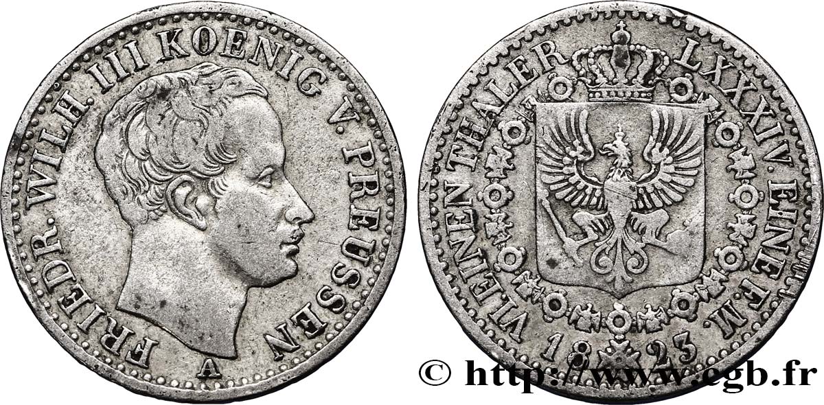 GERMANY - PRUSSIA 1/6 Thaler Frédéric-Guillaume III 1823 Berlin XF 