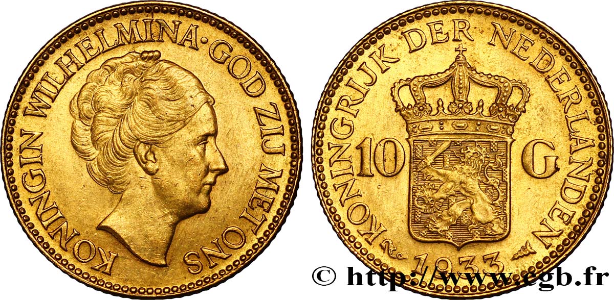 NETHERLANDS 10 Gulden 4e type Wilhelmina 1933 Utrecht AU 