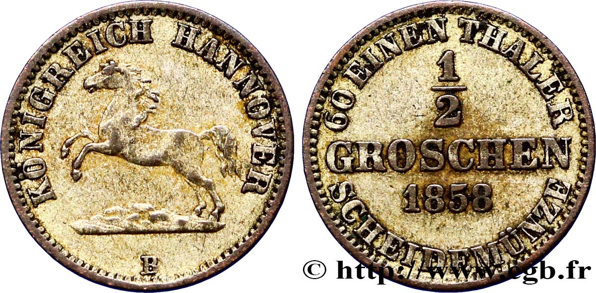 ALLEMAGNE - HANOVRE 1/2 Groschen Royaume de Hanovre cheval bondissant 1858 Hanovre TTB+ 