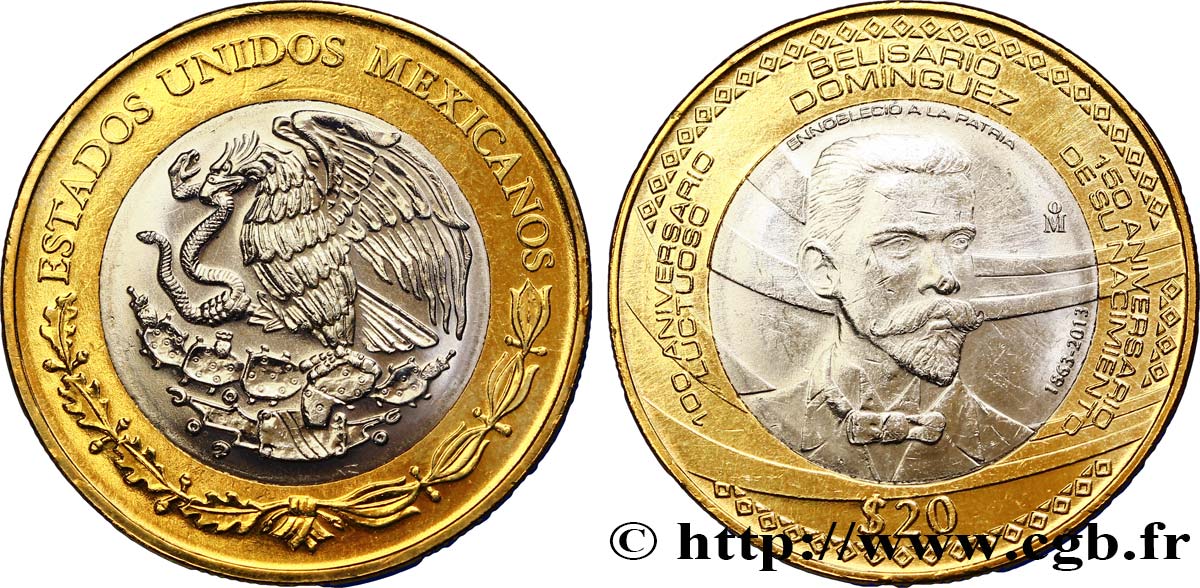 MEXICO 20 Pesos centenaire de la mort de Belisario Dominguez 2013  AU 