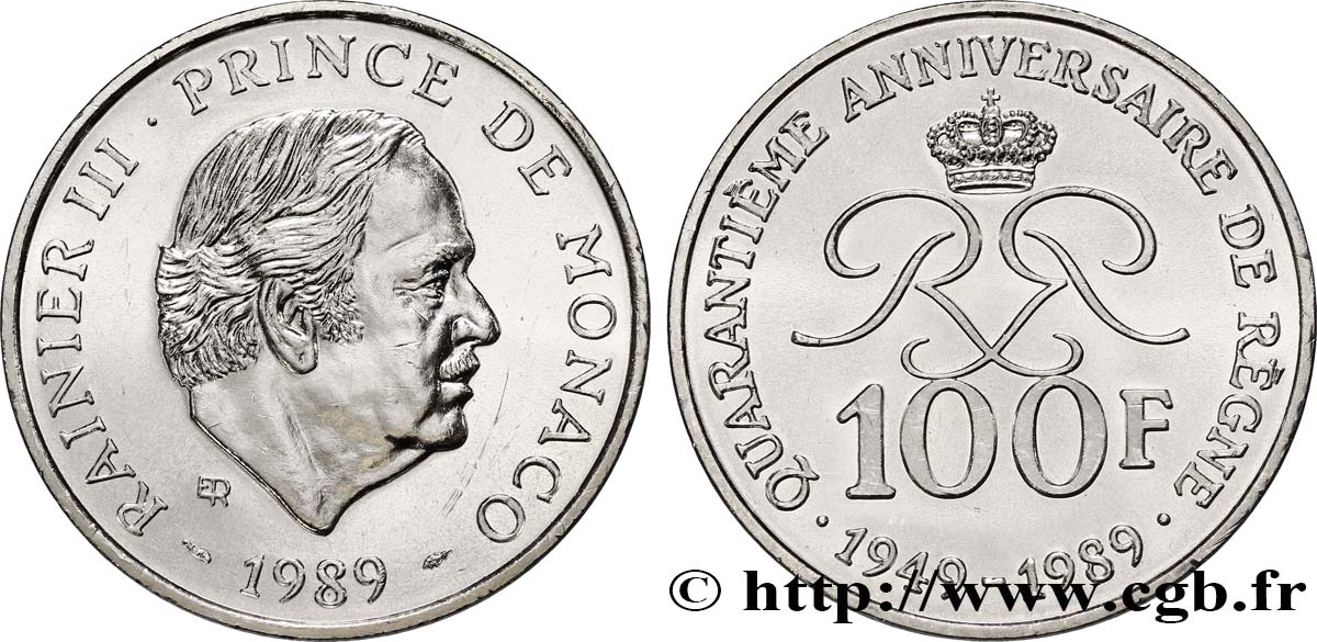 MONACO 100 Francs Rainier III 40e anniversaire de règne 1989 Paris SPL 