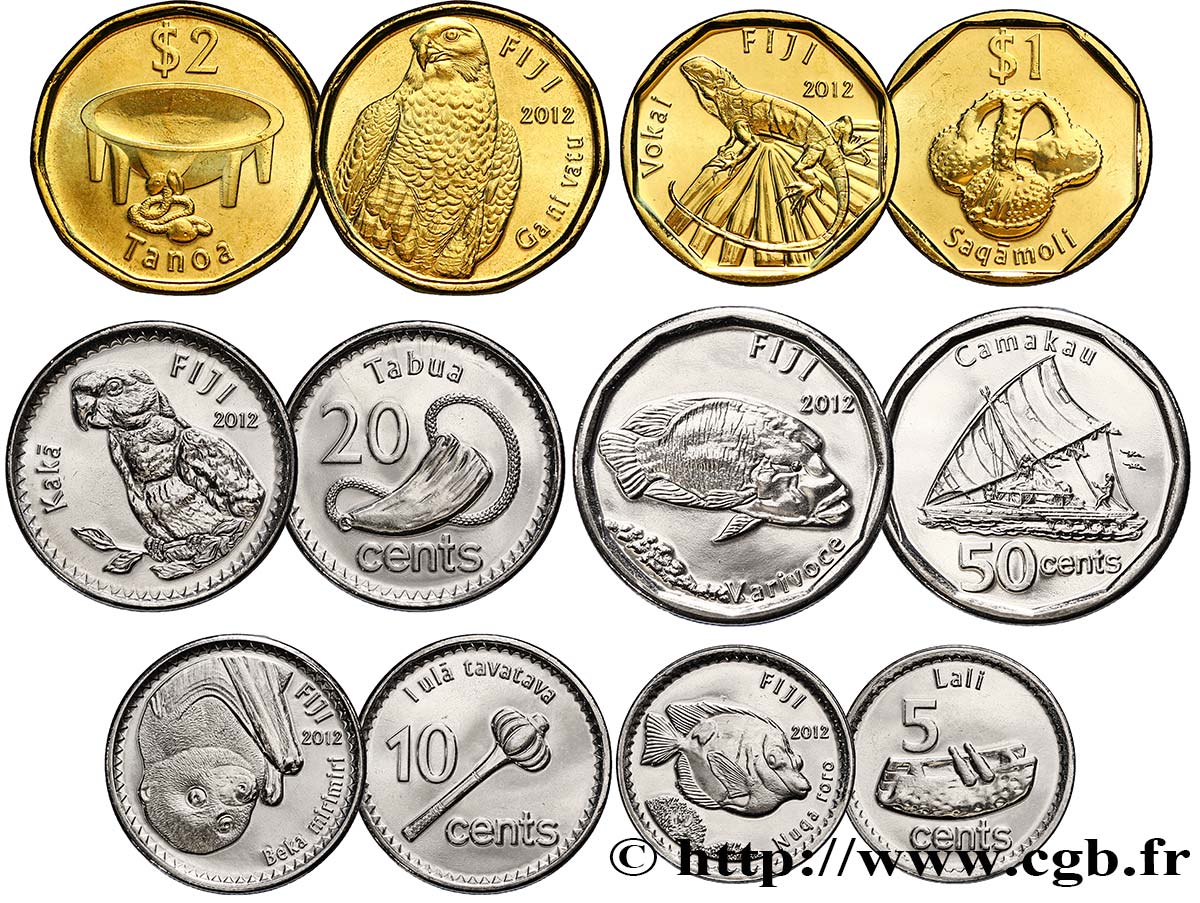 FIJI Lot de 6 monnaies 5, 10, 20 et 50 Cents, 1 et 2 Dollars 2012  MS 