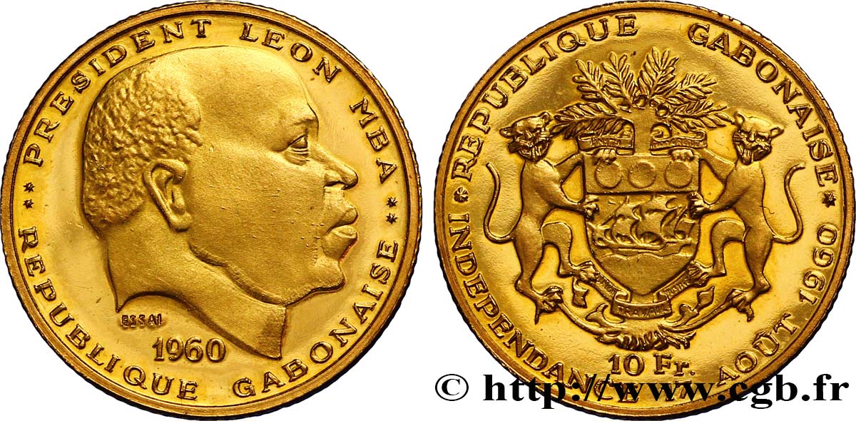 GABON Essai de 10 Francs Or Léon Mba 1960 Paris SPL 