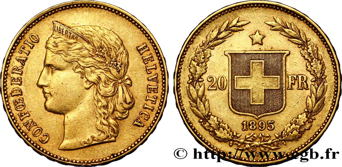 SUISSE 20 Francs or buste diadémé d Helvetia 1895 Berne TTB 