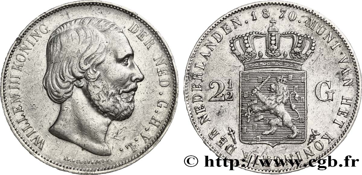 PAYS-BAS 2 1/2 Gulden Guillaume III 1870 Utrecht TB+ 