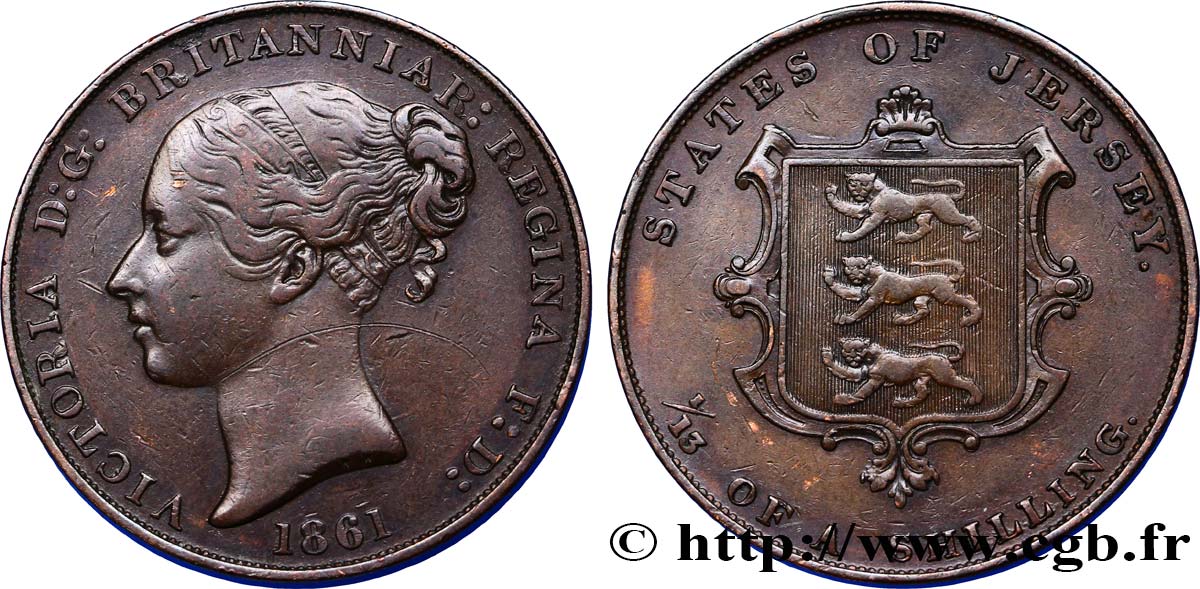 JERSEY 1/13 Shilling Reine Victoria 1861  TB+ 
