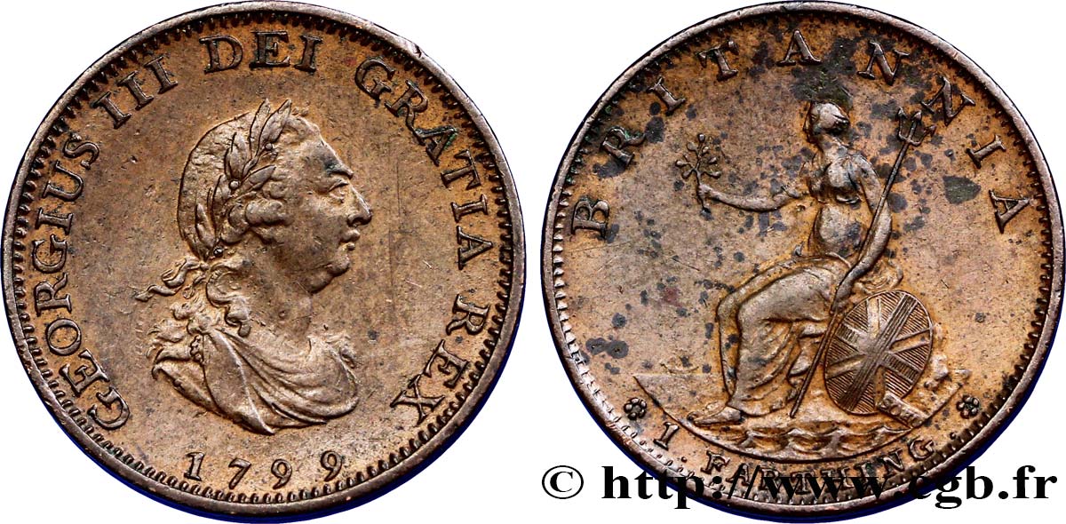 ROYAUME-UNI 1 Farthing Georges III 1799 Soho TTB+ 