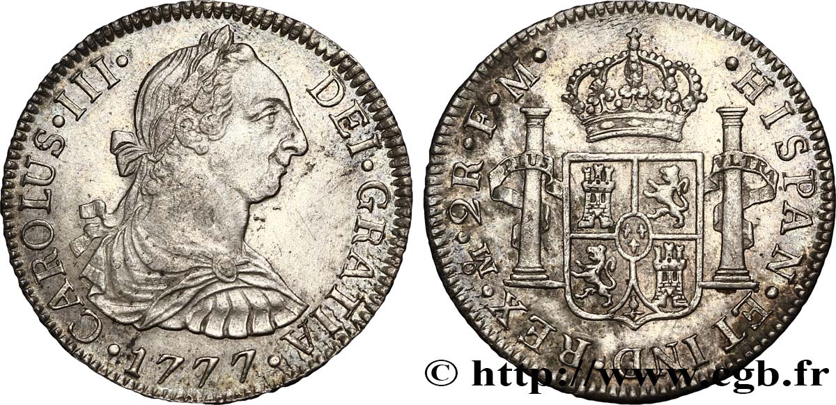 MEXIQUE 2 Reales Charles III d’Espagne 1777 Mexico TTB+ 