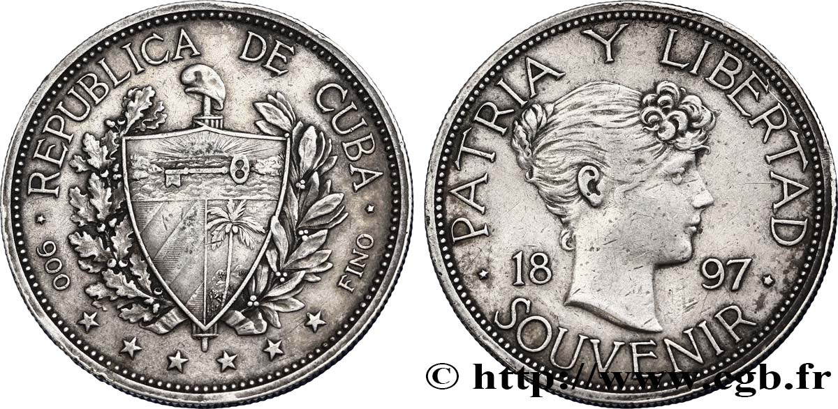 CUBA 1 Peso emblème / étoile 1897  TTB 
