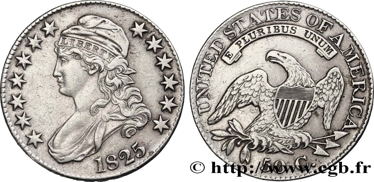 ÉTATS-UNIS D AMÉRIQUE 50 Cents (1/2 Dollar) type “Capped Bust” 1825 Philadelphie TTB 