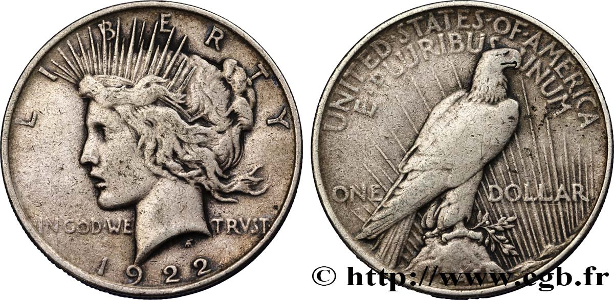 ÉTATS-UNIS D AMÉRIQUE 1 Dollar Peace 1922 Philadelphie TB+ 