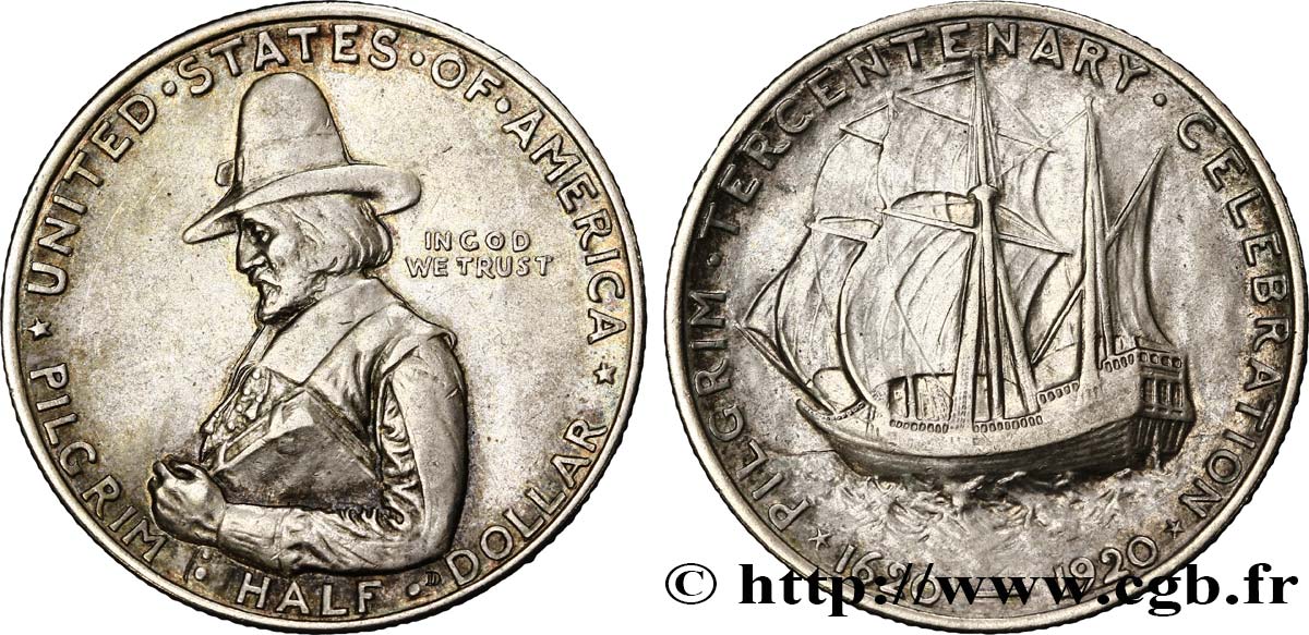 ÉTATS-UNIS D AMÉRIQUE 1/2 Dollar Tricentenaire de l’arrivée du Mayflower 1920  TTB+ 