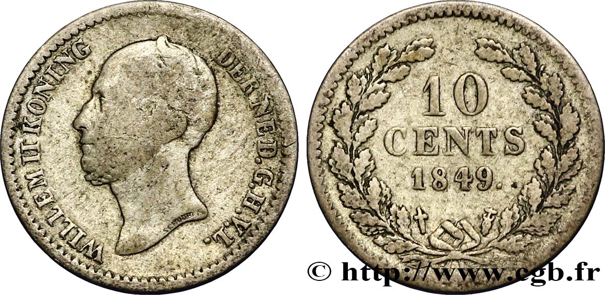 PAYS-BAS 10 Cents Guillaume II 1849 Utrecht TB+ 