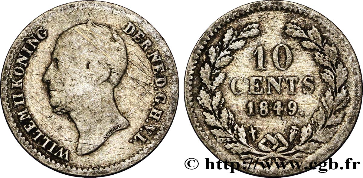 PAYS-BAS 10 Cents Guillaume II 1849 Utrecht TB+ 