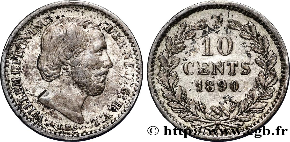 PAYS-BAS 10 Cents Guillaume III 1890 Utrecht TTB 