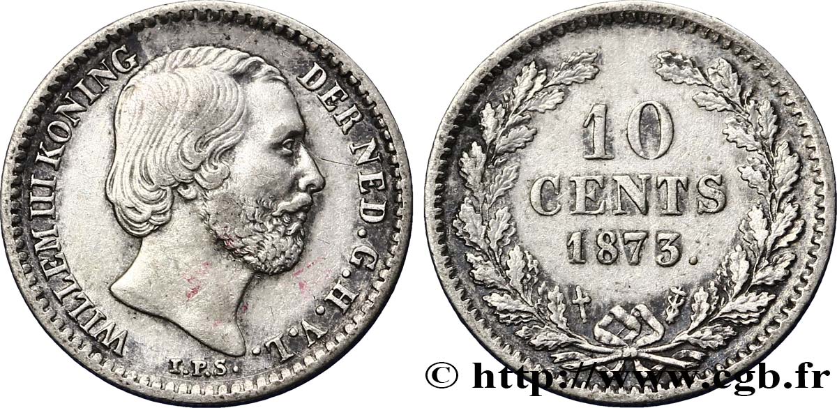 PAYS-BAS 10 Cents Guillaume III 1874 Utrecht TTB 
