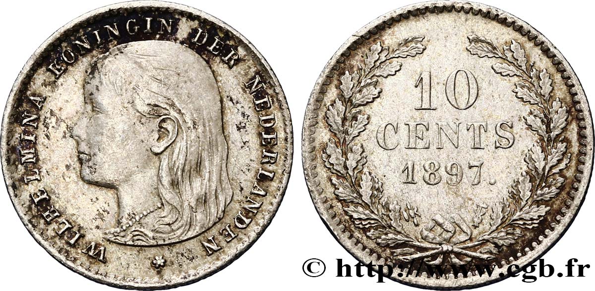 NETHERLANDS 10 Cents Wilhelmina 1897 Utrecht AU 