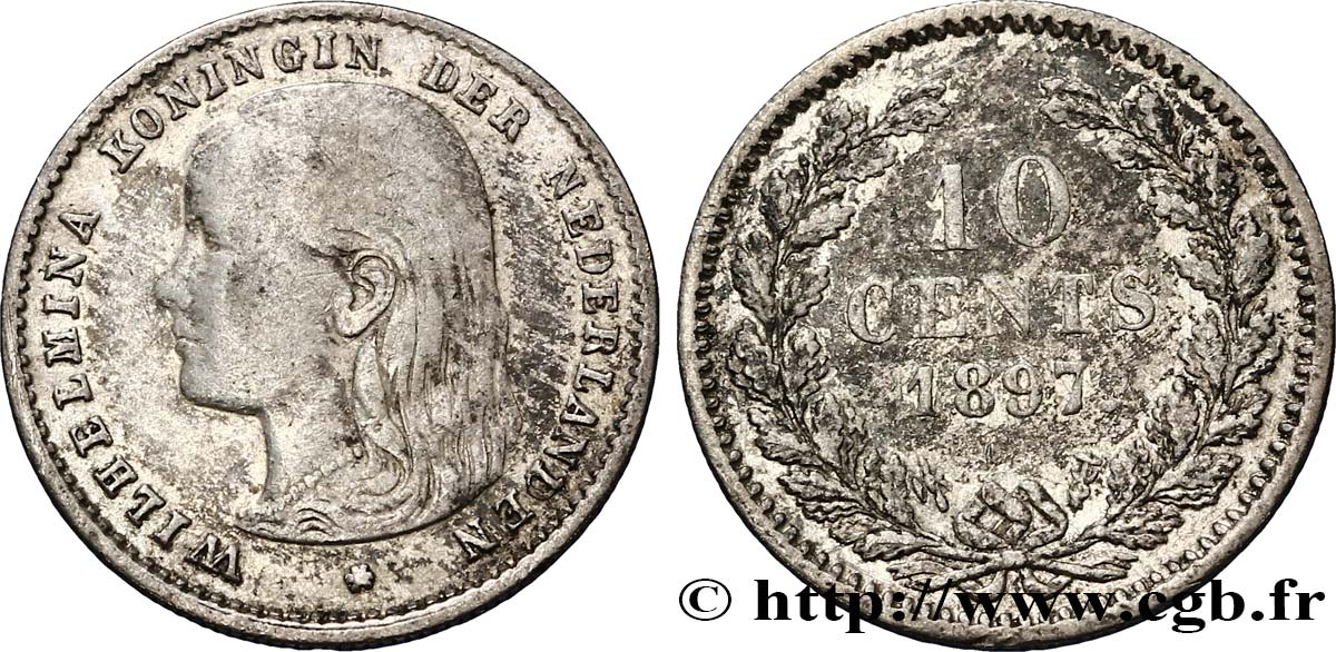 NETHERLANDS 10 Cents Wilhelmina 1897 Utrecht XF 