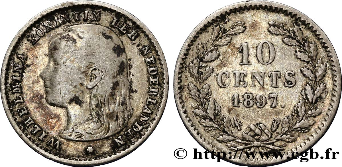 PAESI BASSI 10 Cents Wilhelmine 1897 Utrecht q.BB 