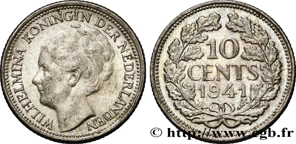NETHERLANDS 10 Cents Wilhelmine 1941 Utrecht AU 