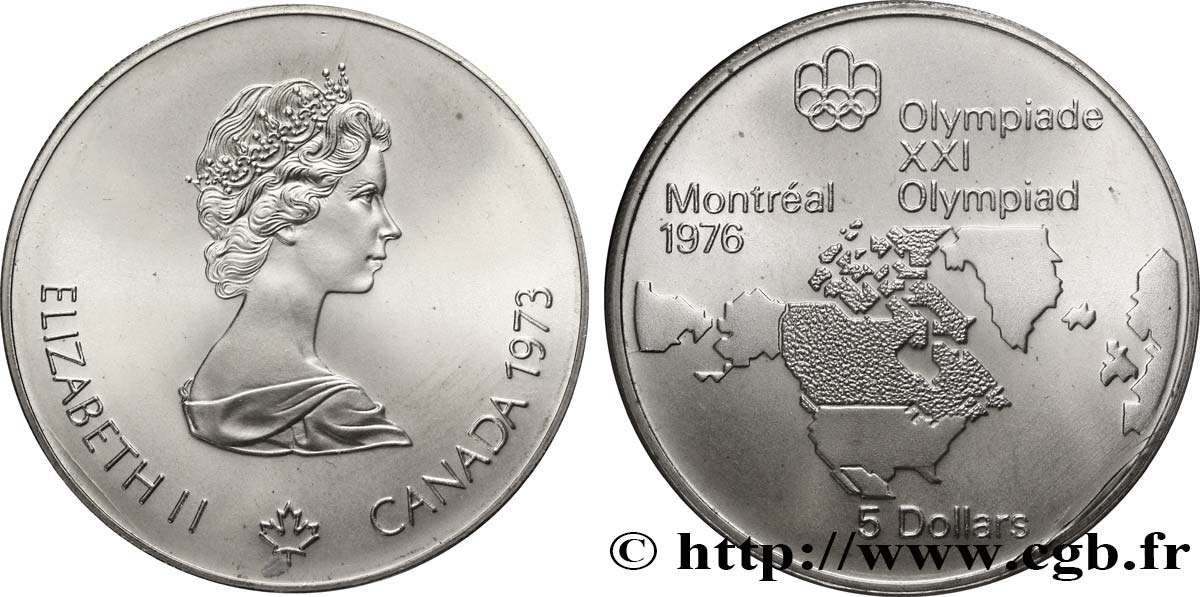 CANADA 5 Dollars JO Montréal 1976 carte de l’Amérique du Nord 1973  FDC 