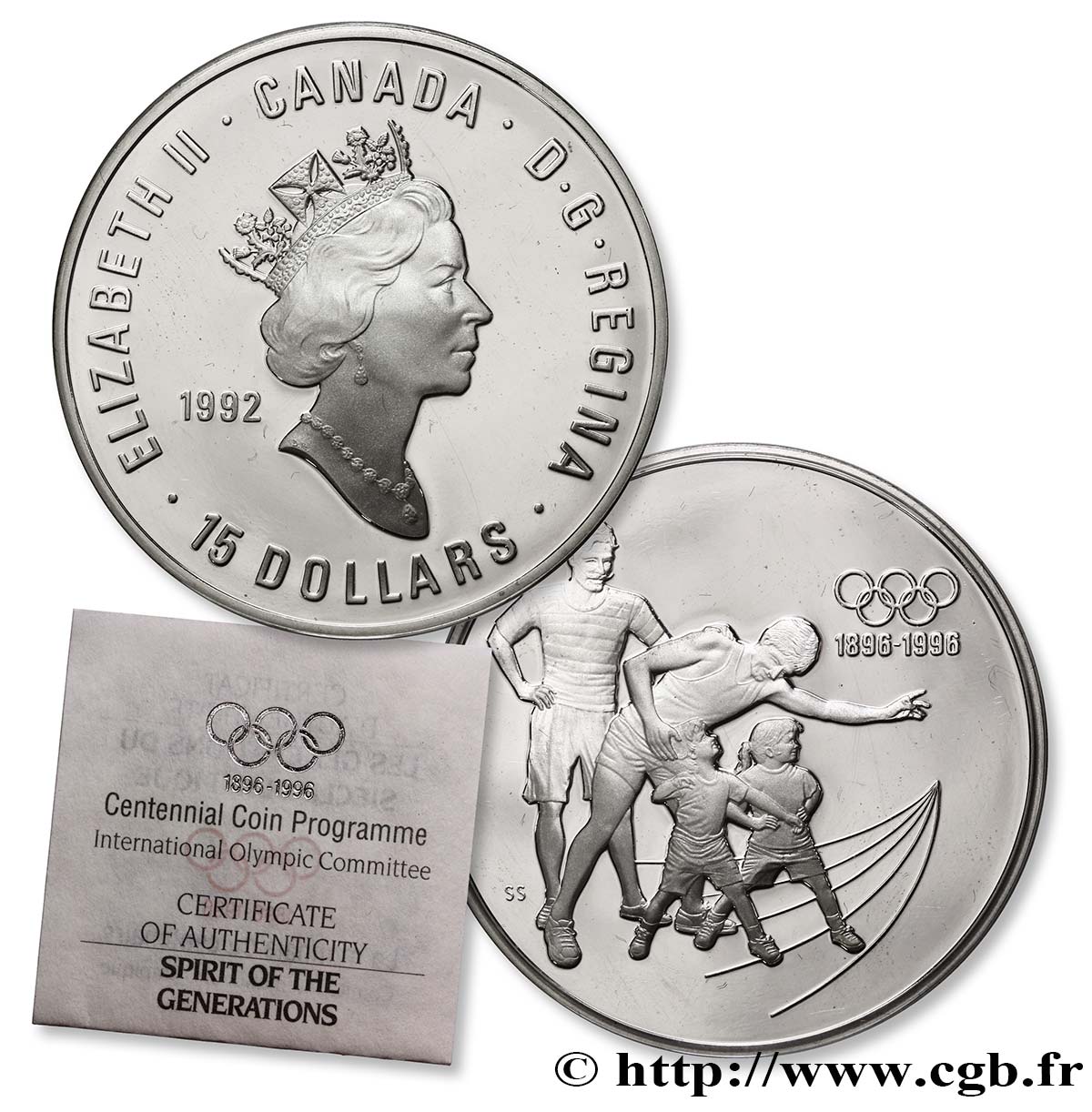 CANADá
 15 Dollars Proof Elisabeth II JO “L’esprit des générations” 1992  FDC 